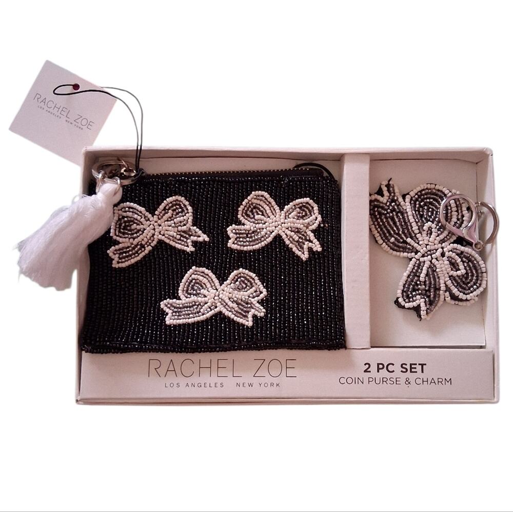 NWT Rachel Zoe Bow Beaded Coin Purse And Charm
